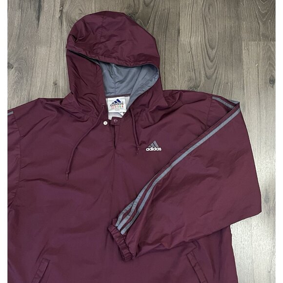 Vintage Adidas Windbreaker Jacket Mens Medium Maroon Hood Pullover Vented - Picture 2 of 8